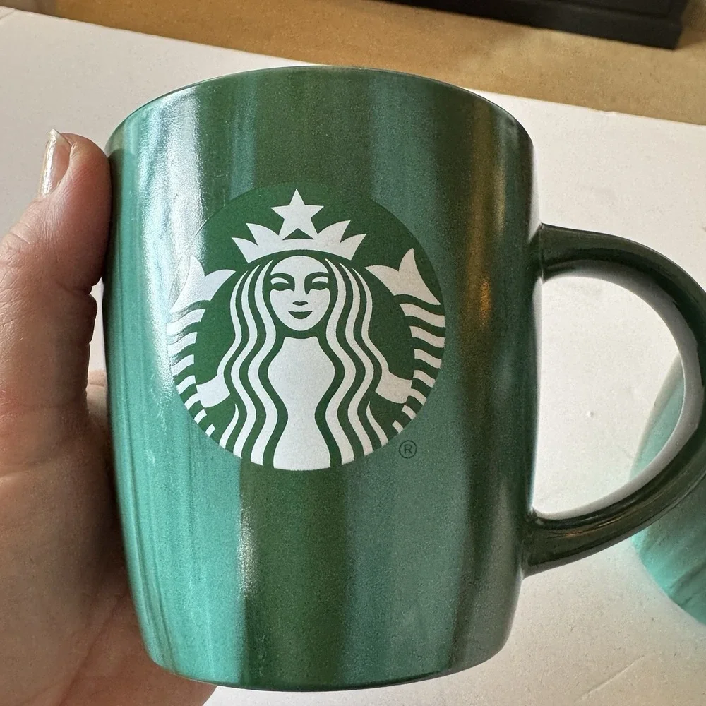 Starbucks 2022 Coffee Mugs Set Of 2 Marbled Green 15 oz Grande Ceramic Mermaid